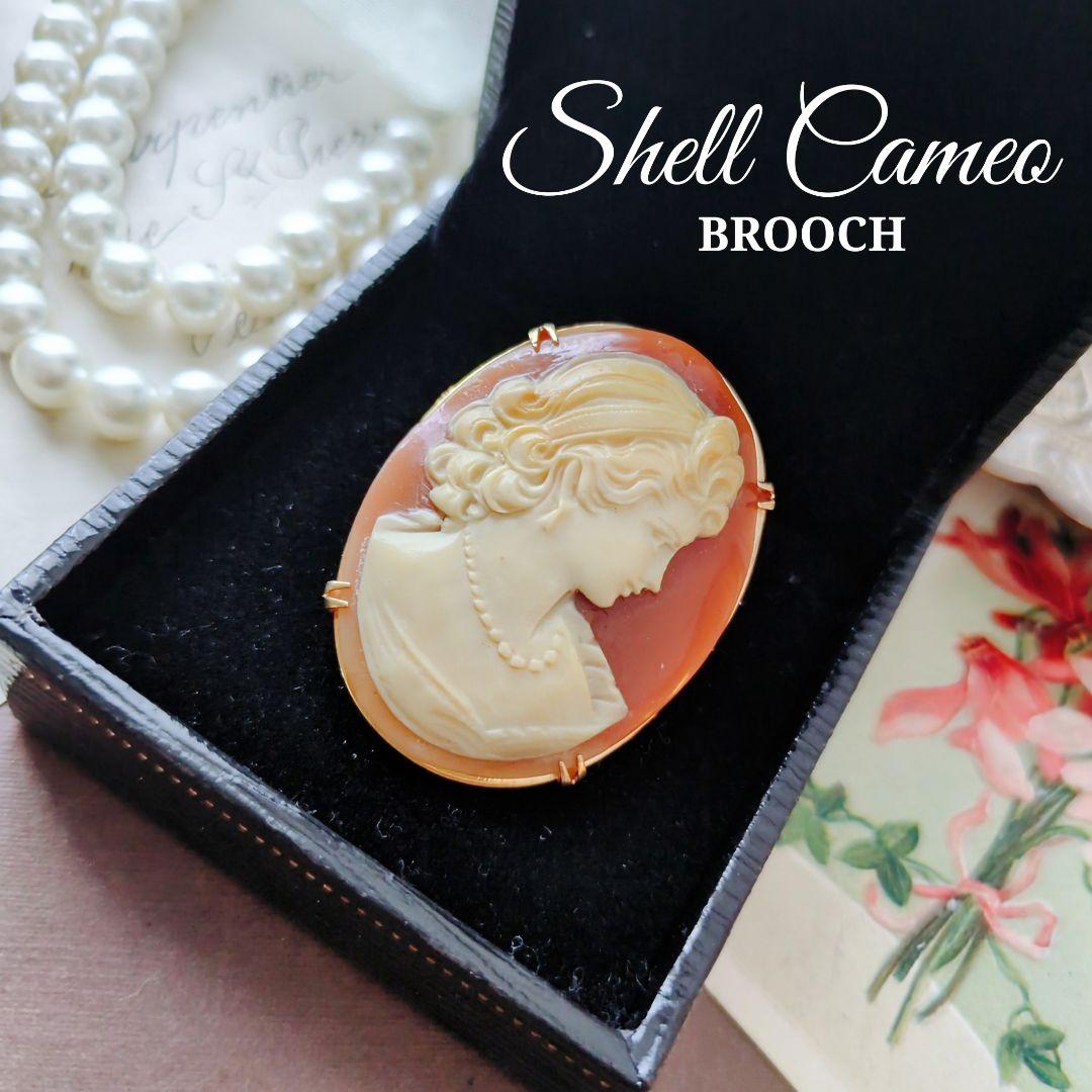 イタリア シェル カメオ ブローチ ペンダント 貴婦人 浮彫り 作家