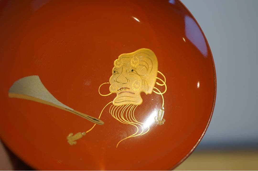 能登輪島塗 銘 玉峯 朱漆 根引松見返翁蒔絵 吸物椀 2客/ 木製漆器 茶懐石