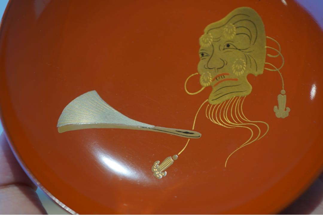 能登輪島塗 銘 玉峯 朱漆 根引松見返翁蒔絵 吸物椀 2客/ 木製漆器 茶懐石