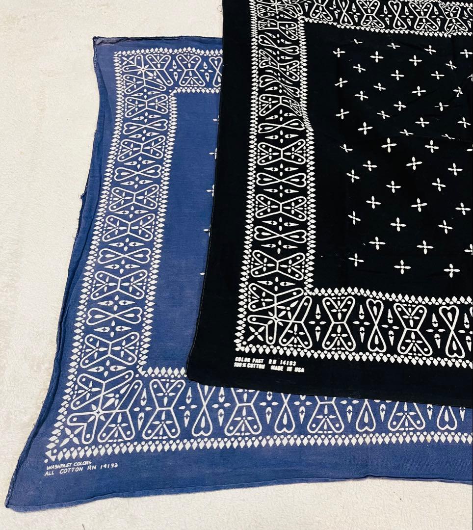 ビンテージ クロスバンダナ ブラック＆ネイビーセット RN14193 60's〜