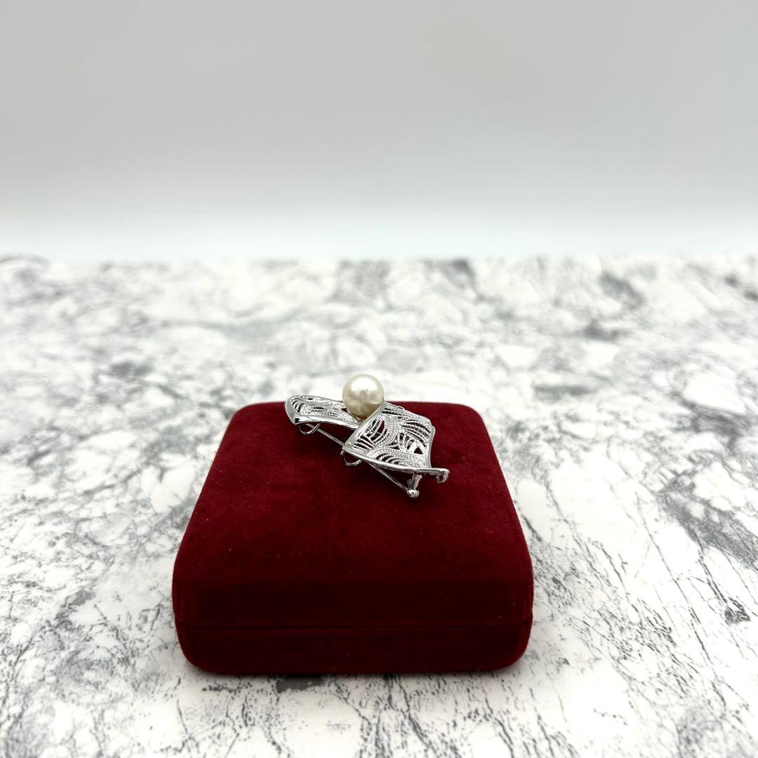 極美品✨ ブローチ パール 白蝶真珠 パールブローチ 10.5mm シルバー