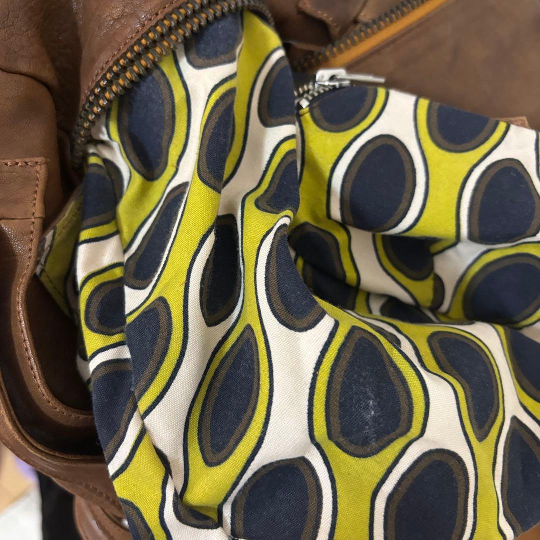 ジャマンピュエッシュ　レザー　ハンドバッグ　木製パーツ　がま口　総柄