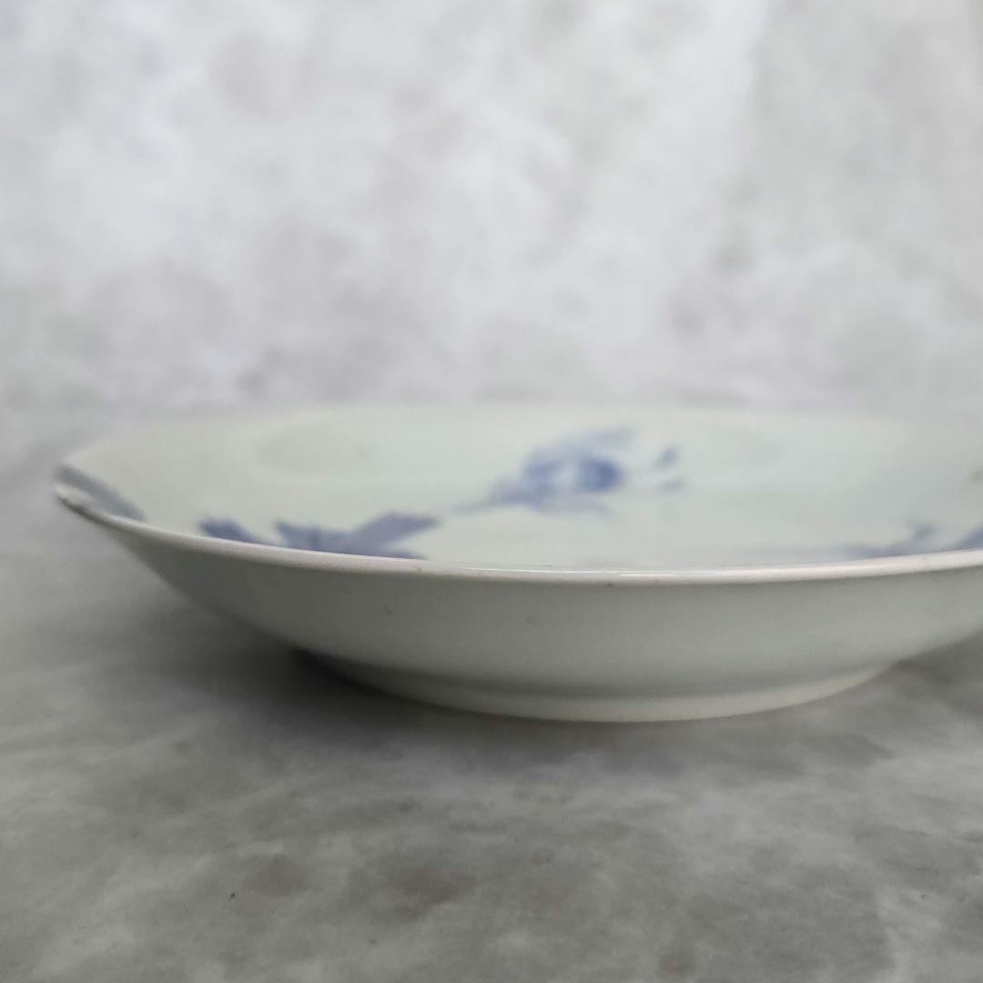 古伊万里 染付 五寸皿 松 飛翔鶴 江戸時代 金直し 金継ぎ