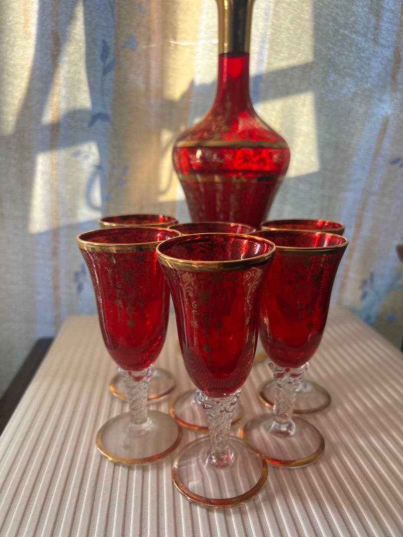 美品】ムラノガラス 赤金彩 6脚セット Venezia イタリア製
