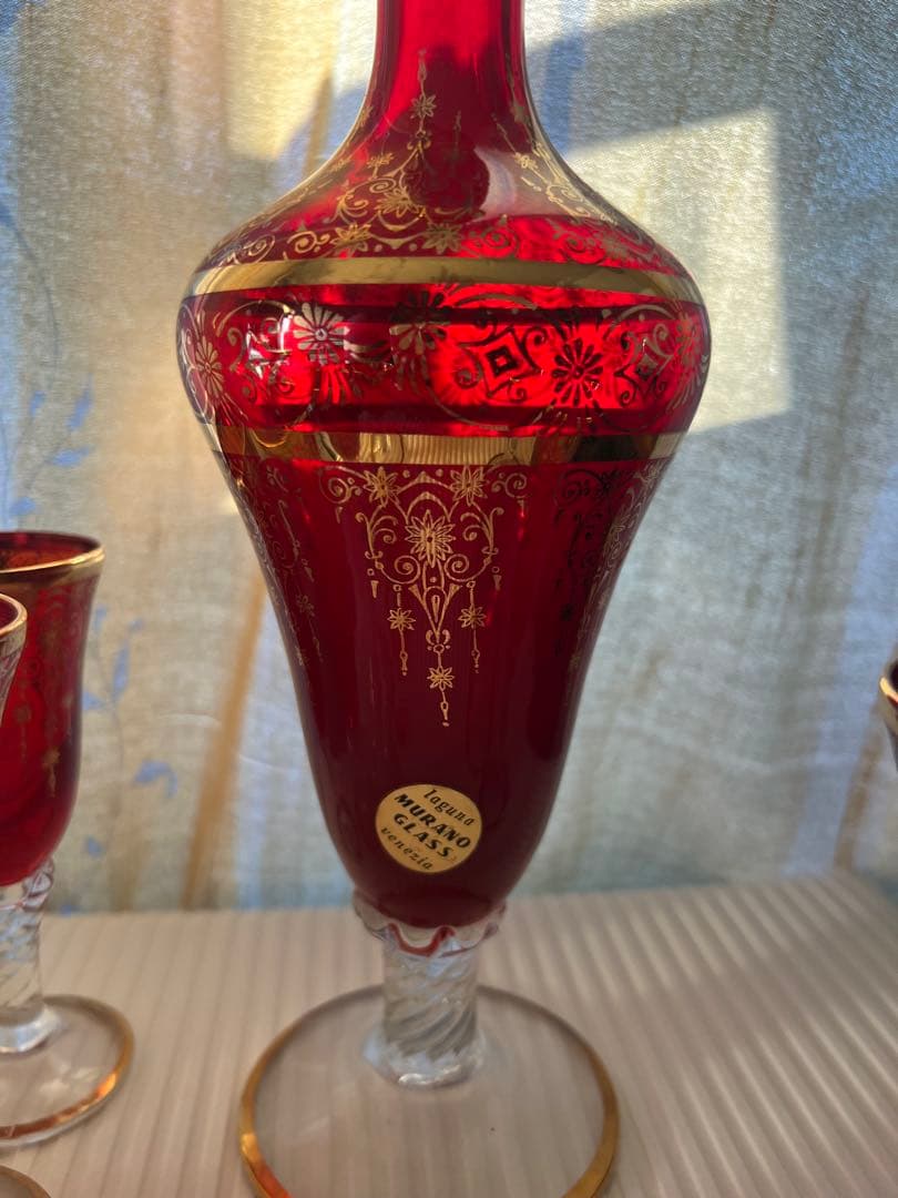 美品】ムラノガラス 赤金彩 6脚セット Venezia イタリア製