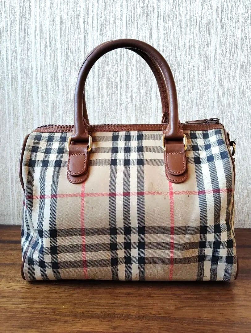 qhmirai　バーバリーズミニボストンバッグノバチェックシャードホース
