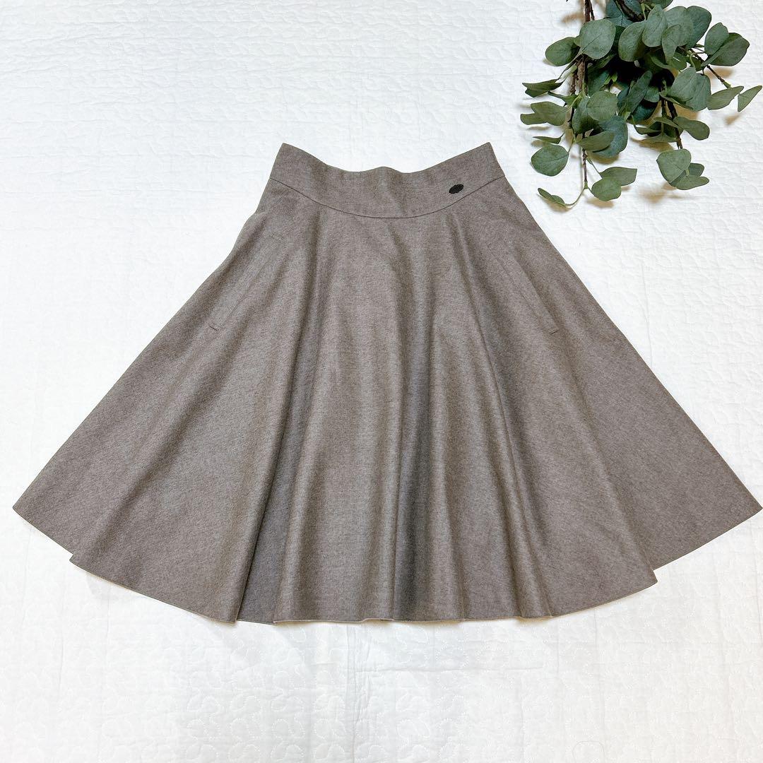 フォクシー ウールフレアスカート ロゴプレート フルブロッサム 38
