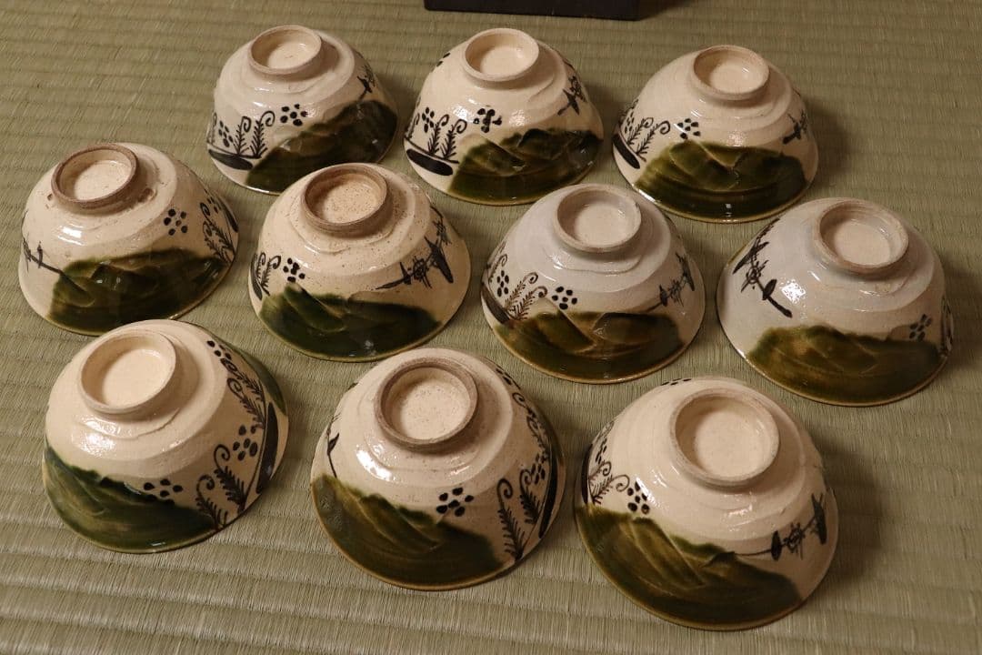 加藤丈助造 織部 蓋茶碗 十客 茶懐石道具 蓋物 陶芸 陶器【MA426】