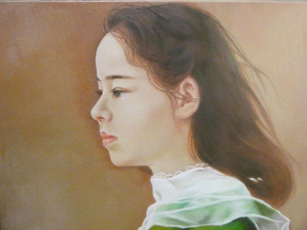 絵画　油絵 人物 藤井勉「微風」 サイン 額装済み 肉筆手描き F6