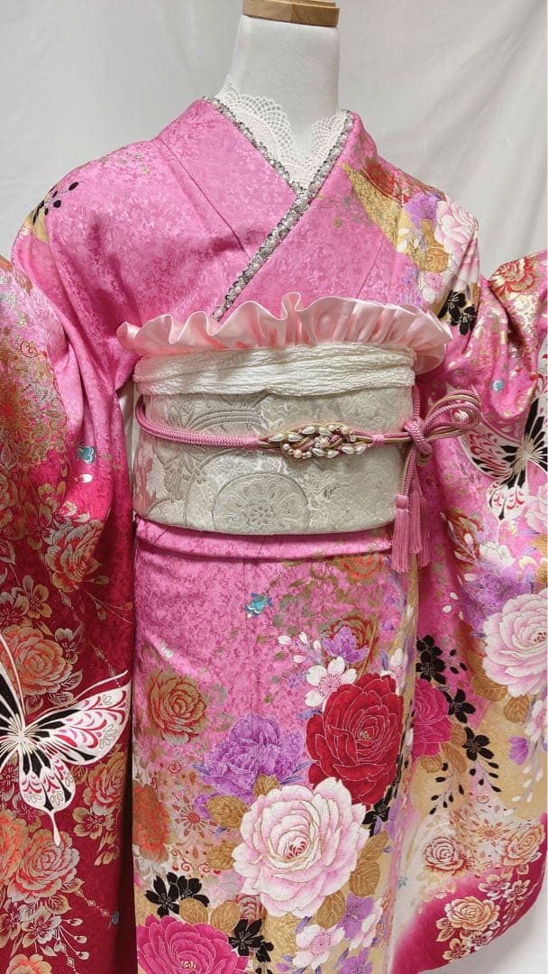 振袖フルセット、正絹総絞りやまと誂製、重ね衿、帯揚げ帯締め、袋帯