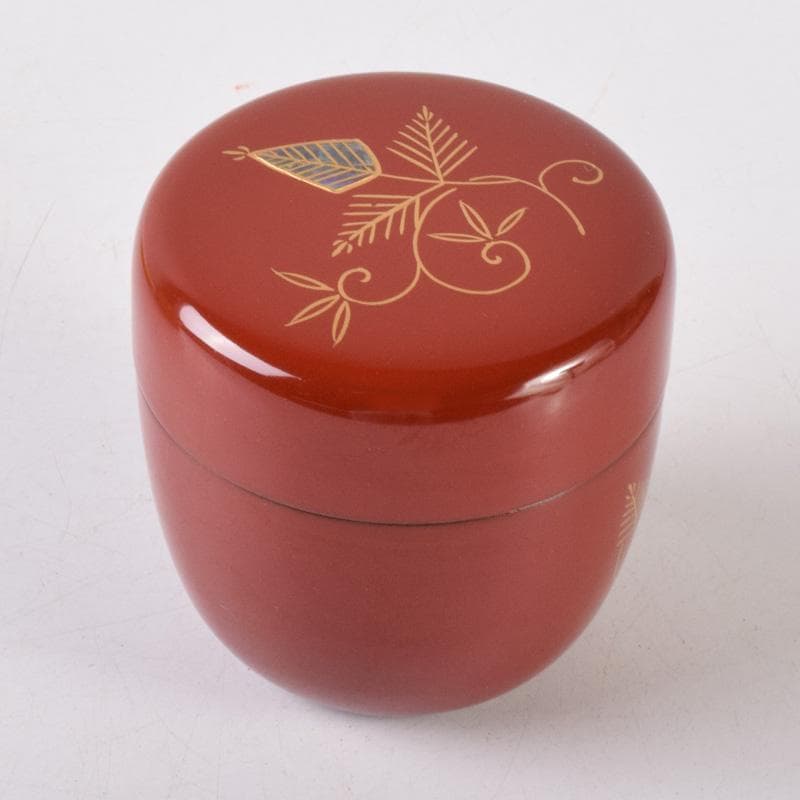 茶道具　蒔絵師　鈴木雲斉作　螺鈿装飾　松唐草蒔絵　棗　共箱　V　7213