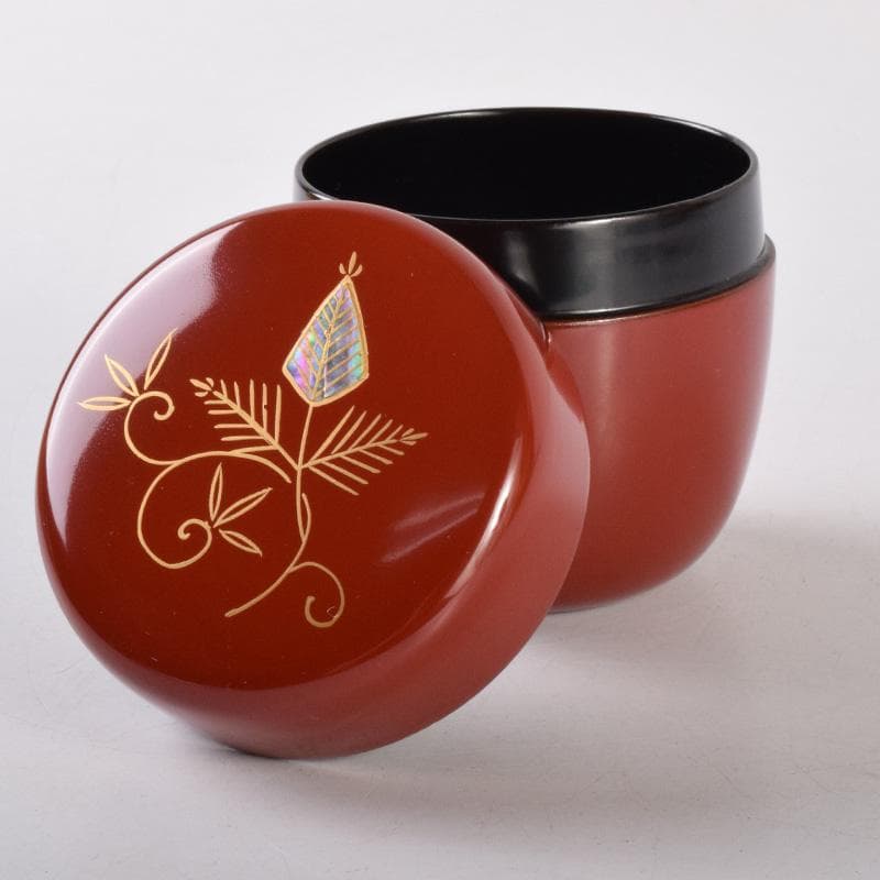 茶道具　蒔絵師　鈴木雲斉作　螺鈿装飾　松唐草蒔絵　棗　共箱　V　7213