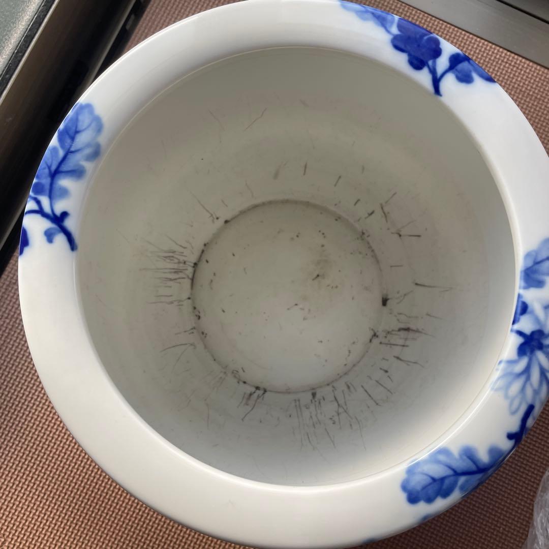 最終値下げ 当時物】火鉢 ノリタケ 陶器 ブルー 菊 手あぶり メダカ鉢 日陶