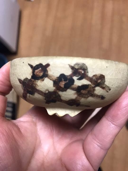 盆栽鉢　おまけ2個付時代名工常滑服部絵付け手捻りミニ盆栽鉢8x3.5cm服部3個