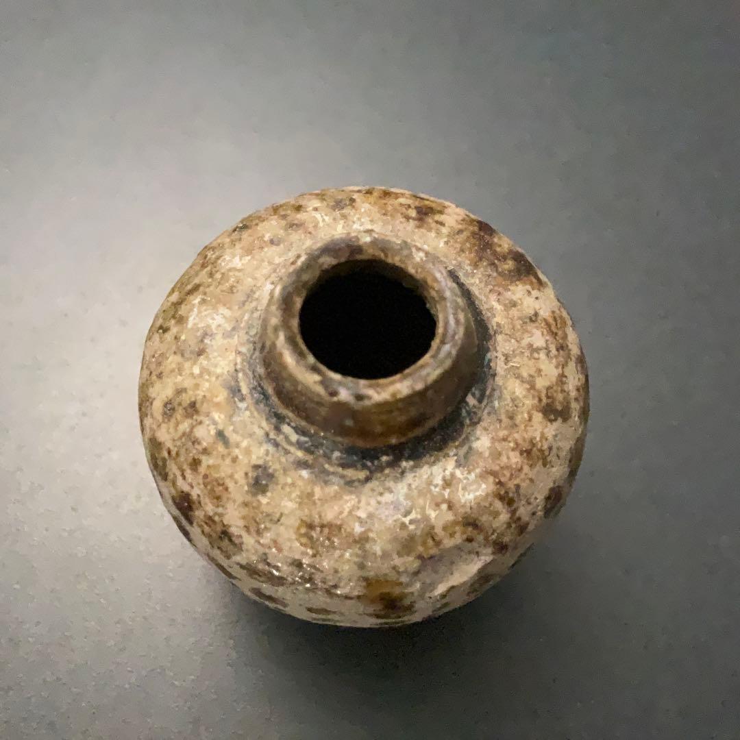 褐釉斑文小壺　タイ　スンコロク　骨董　R1396ダM