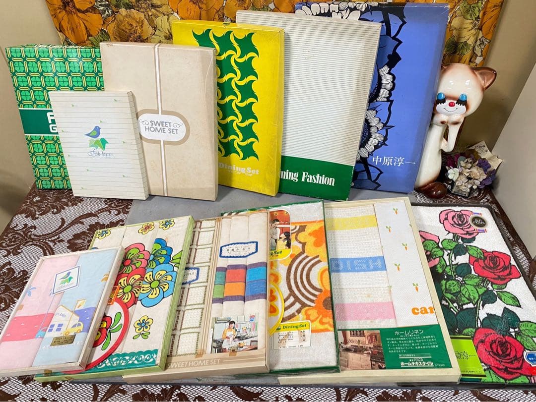 レトロポップ 昭和レトロ 当時物 タオル セット インテリア 花柄