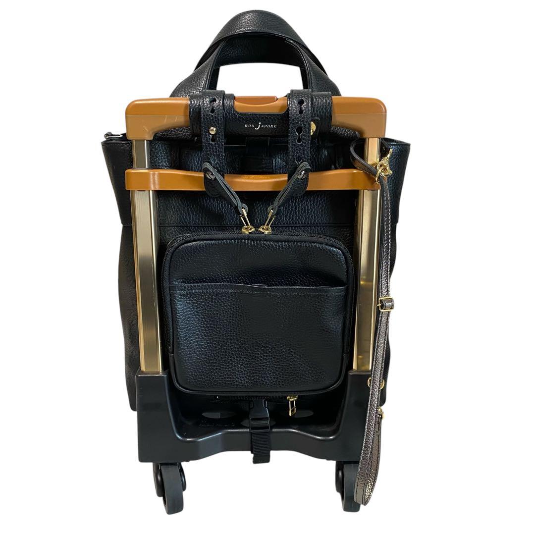 美品 高級感 BON JAPONE スワニー キャリーバッグ レザー ブラック