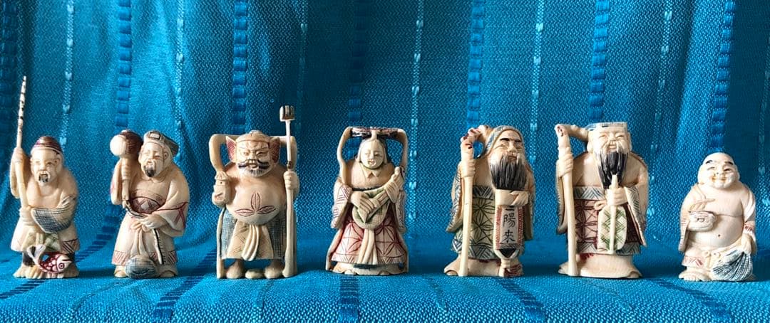 マンモス牙彫り七福神根付け置物