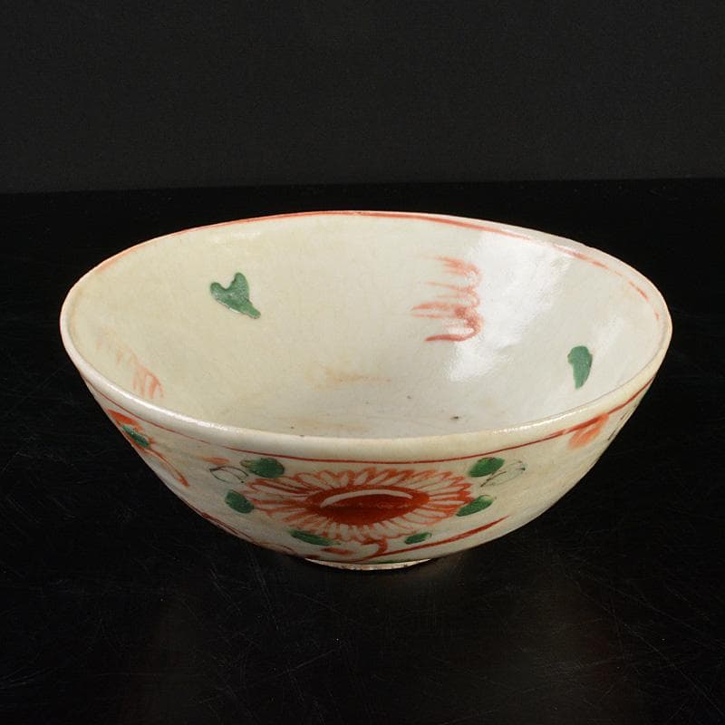 中国　唐物　呉須赤絵　花文　茶碗　時代箱付　V　R6101