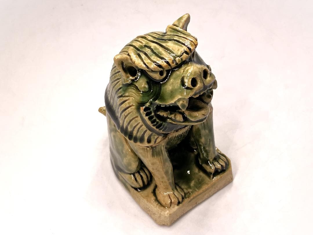 織部獅子香炉 】 骨董 漆塗箱付き