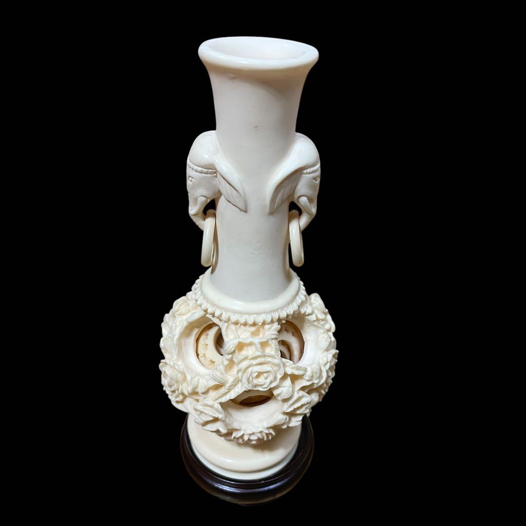 中国美術 象牙調 多層球 花瓶 彫刻 工芸品 置物