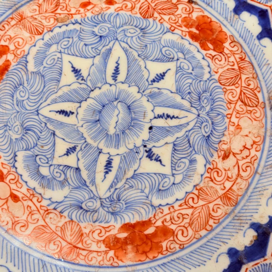 古伊万里大明成化年製極細密技巧亀甲文直径35.5㎝赤絵納め箱付