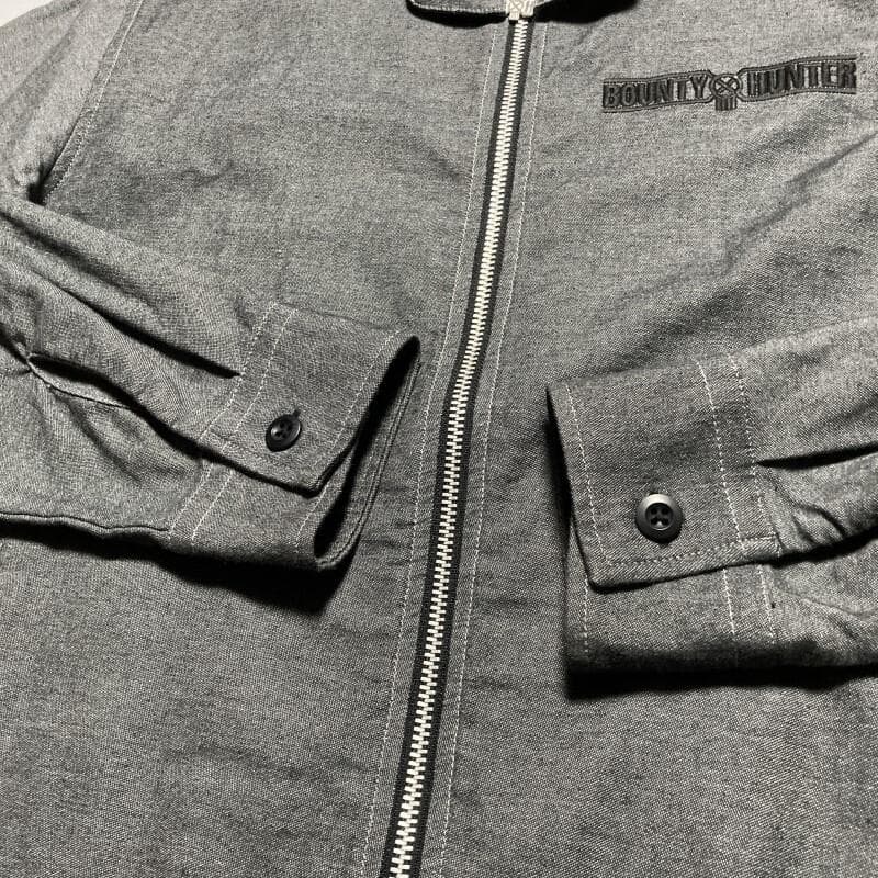 BOUNTY HUNTER☆胸ロゴ刺繍ドリズラージャケット スイングトップ 灰M