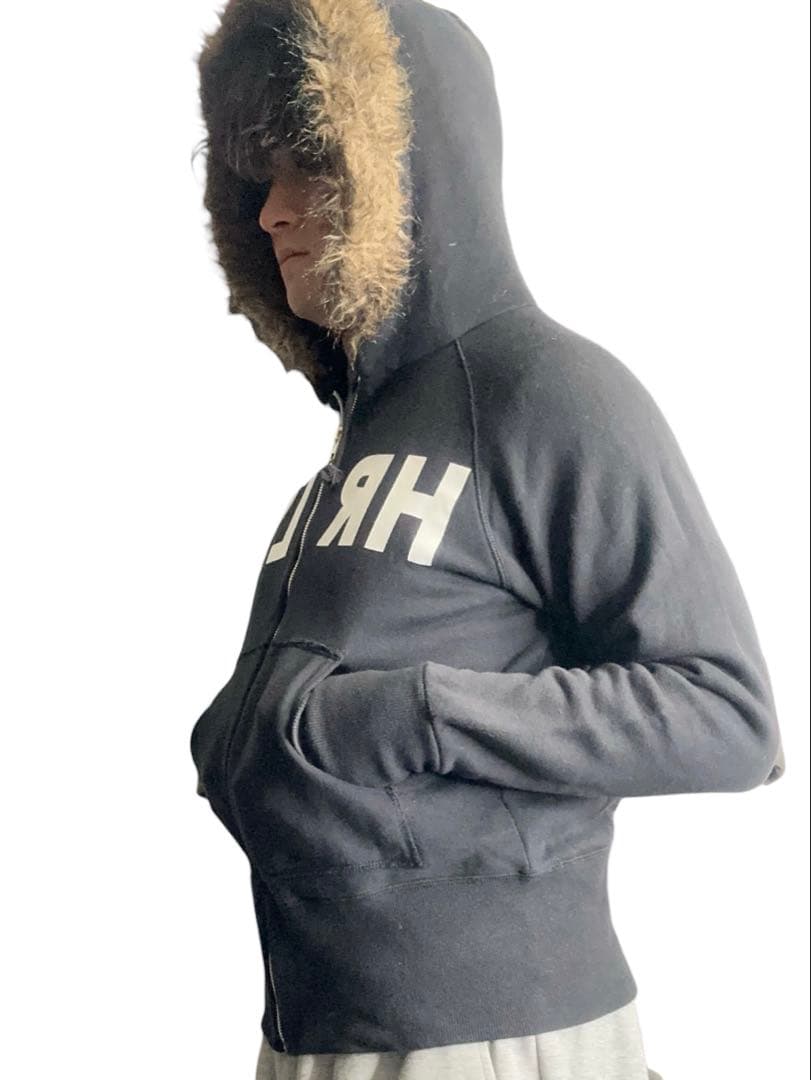 トップス fur hooded long rib hoodie