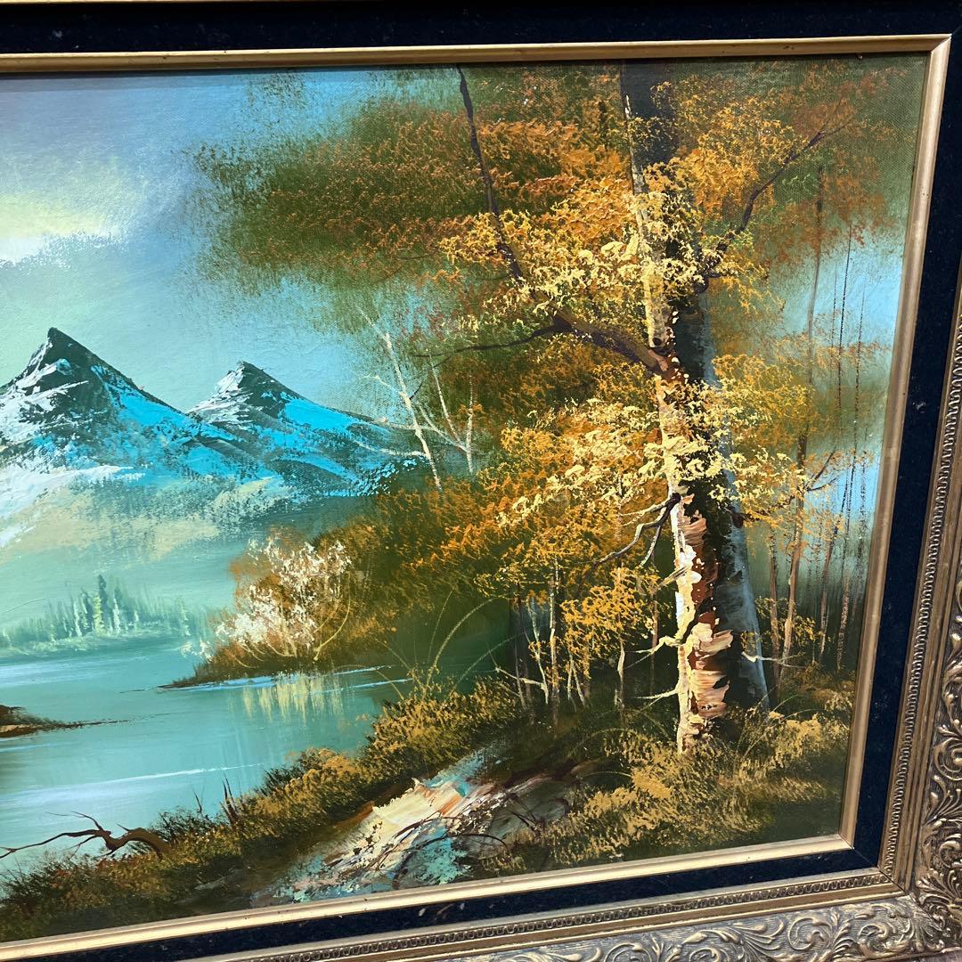 アンティーク 山水 紅葉 油彩画 油絵 風景画 金縁 絵画 オブジェ アート