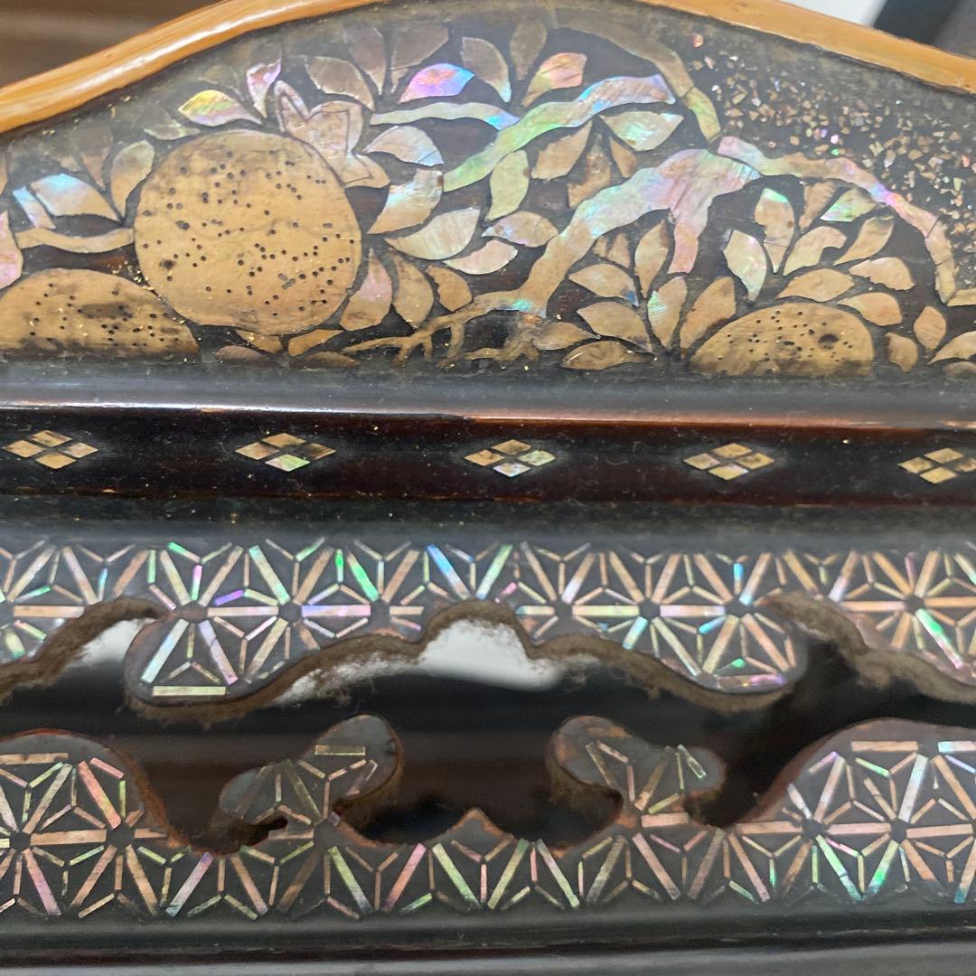 木製　総貝模様　台　木箱入り