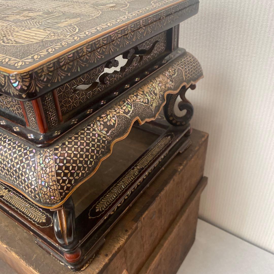 木製　総貝模様　台　木箱入り