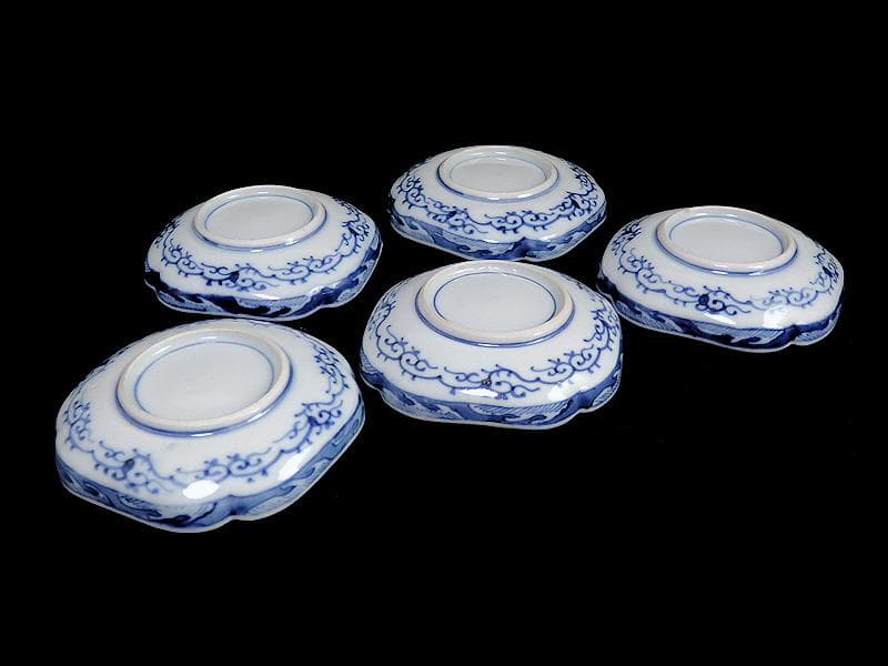 大聖寺伊万里 　毘沙門亀甲紋に松竹梅の図 縁高角皿　5枚　C775AS-BUj