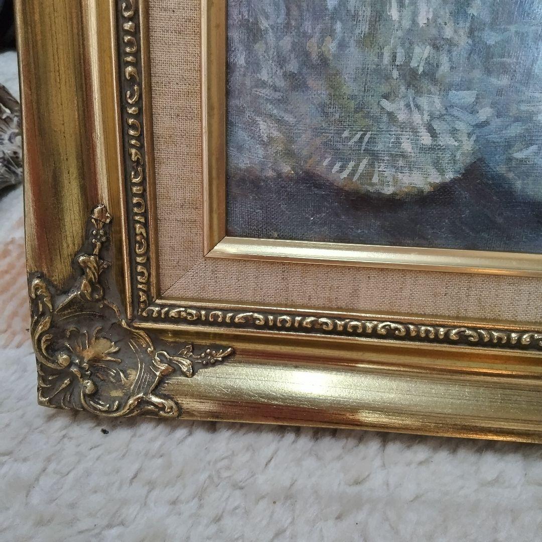 レースの上の静物画 アジサイとピエロ。油絵F30号ゴールド額縁付き処分