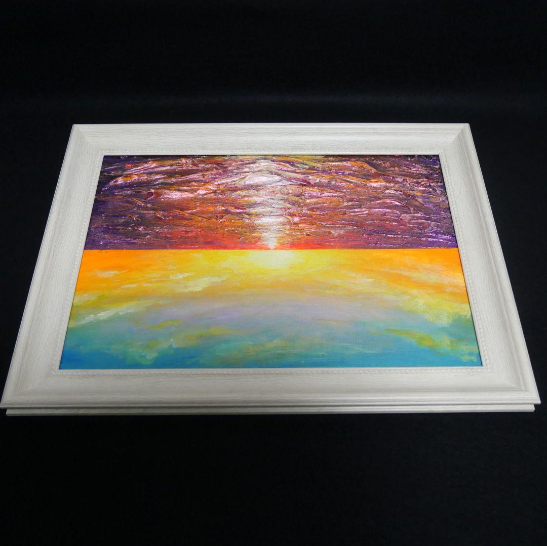 油絵 油彩 油彩画 絵 絵画 【朝日に輝く海】