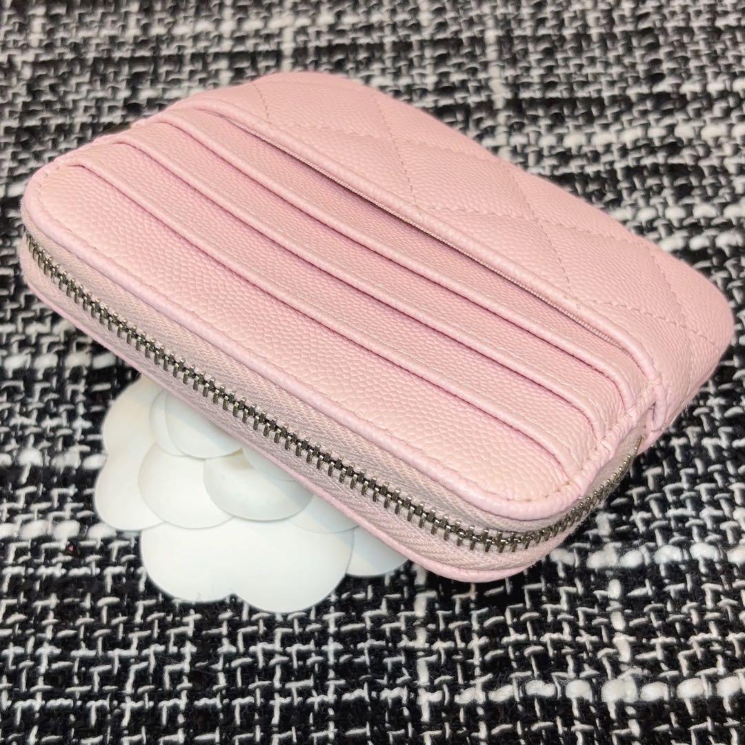 CHANEL ケース　カードケース　マトラッセ　キャビアスキン　ピンク