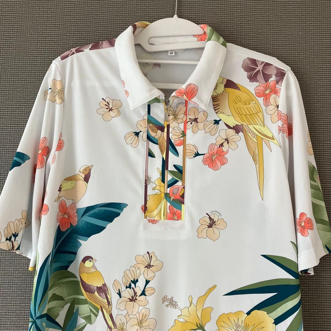 美品　レオナール　ポロシャツ　花柄　鳥　大きいサイズ44