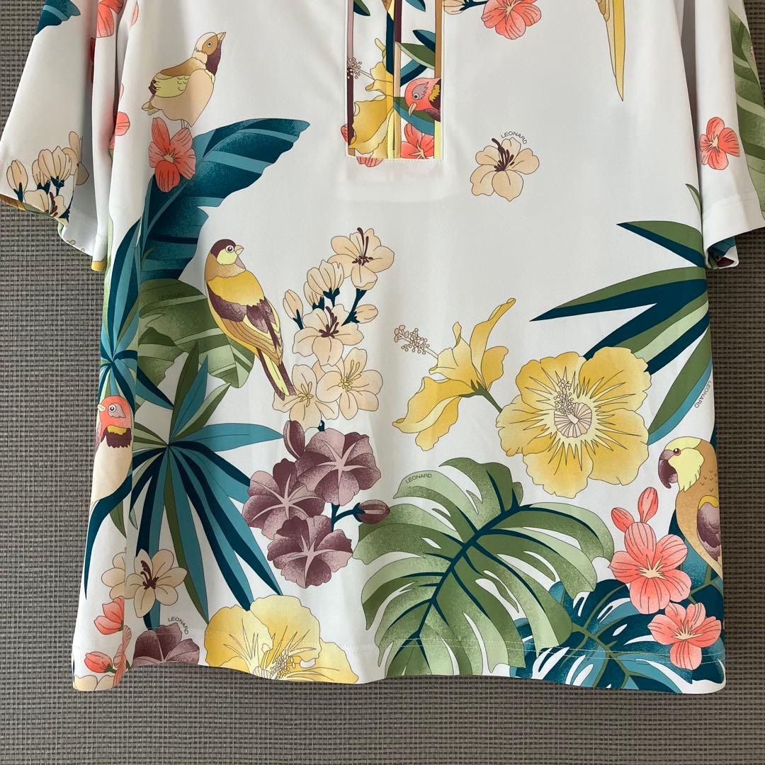 美品　レオナール　ポロシャツ　花柄　鳥　大きいサイズ44