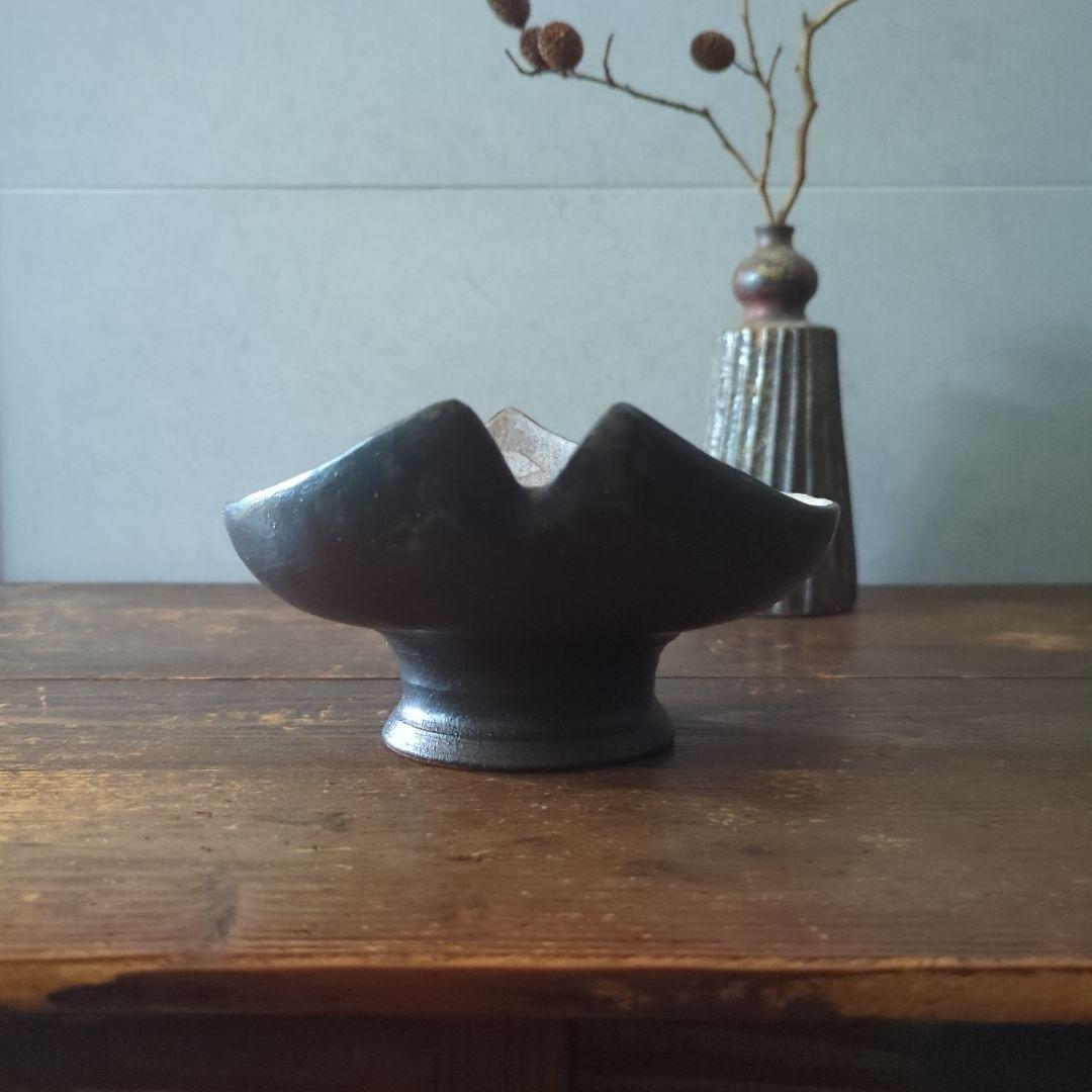 陶芸 作家もの 益子焼 島田恭子作 桜花弁型 菓子器 高台皿 コンポート