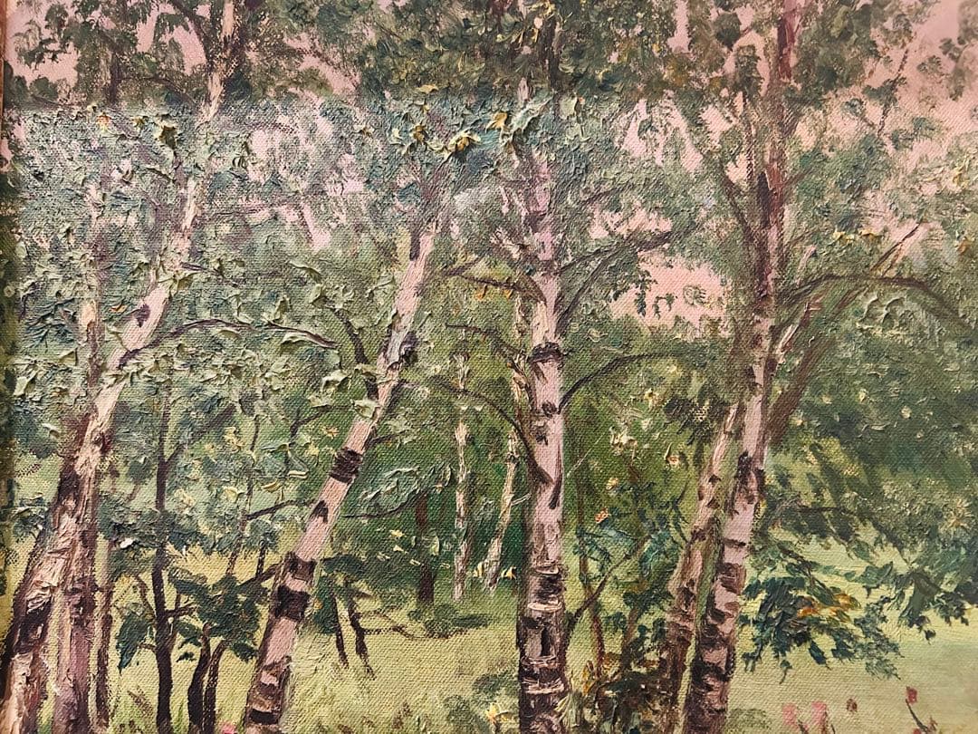 ◉真作 光風会 梶原貫五 油彩風景画 F8号 仮題：夏の