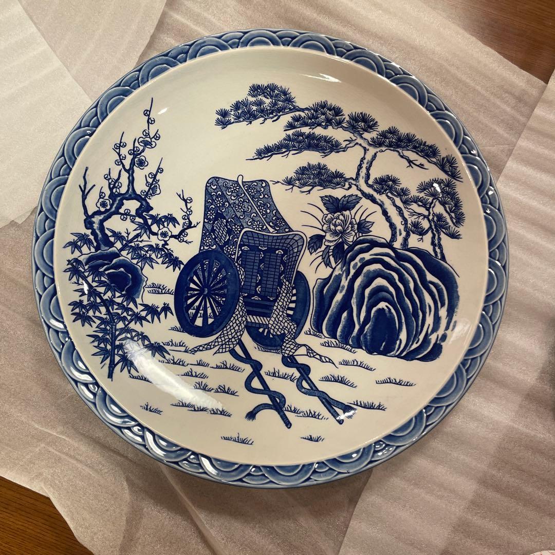 食器32cm15cm 大正ロマン昭和レトロ、手押し御所車大深皿、松竹梅模様