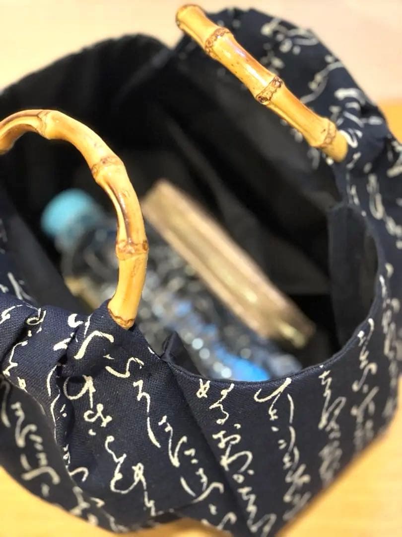 和装バック着物バック　和柄コットン生地『いろはにほへと』紺色　入学卒業結婚式振袖