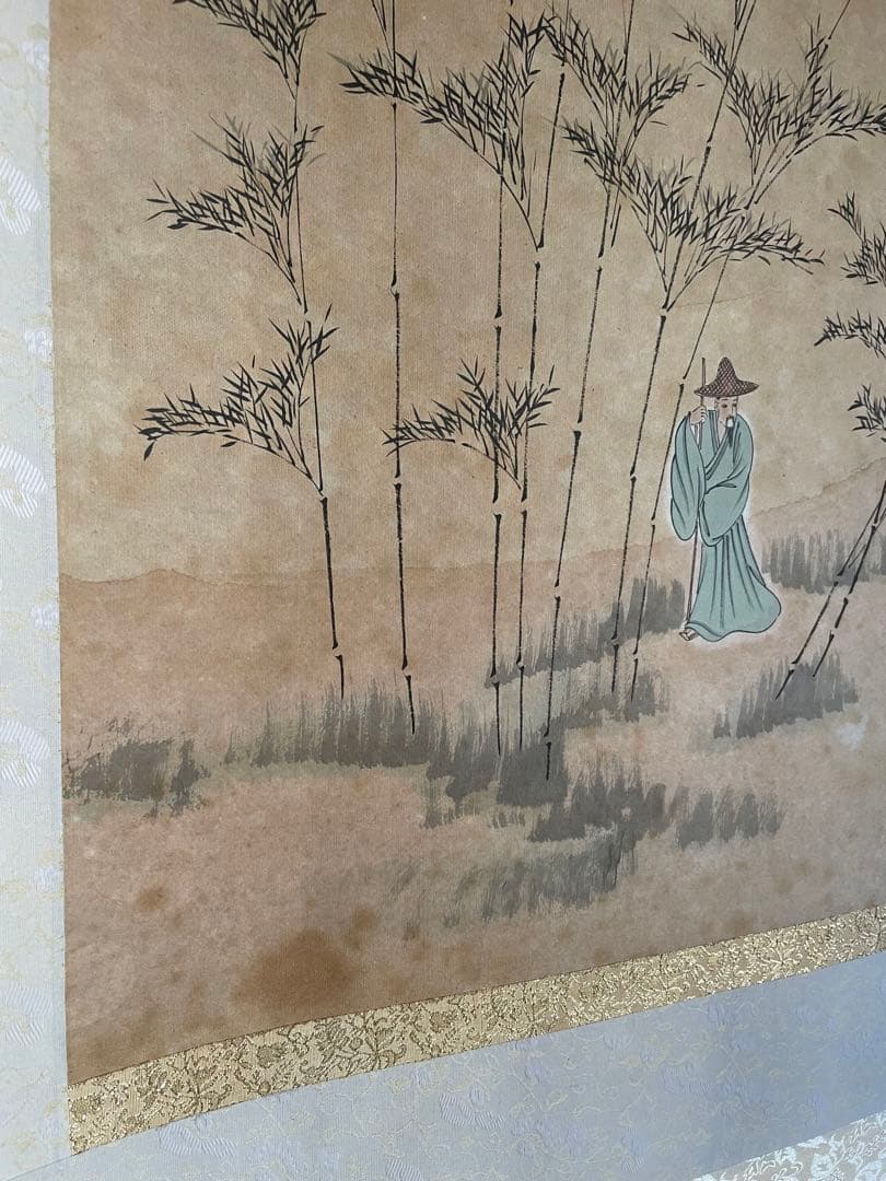 中国 掛け軸 飼鶴図 梁振洲 飼鶴図