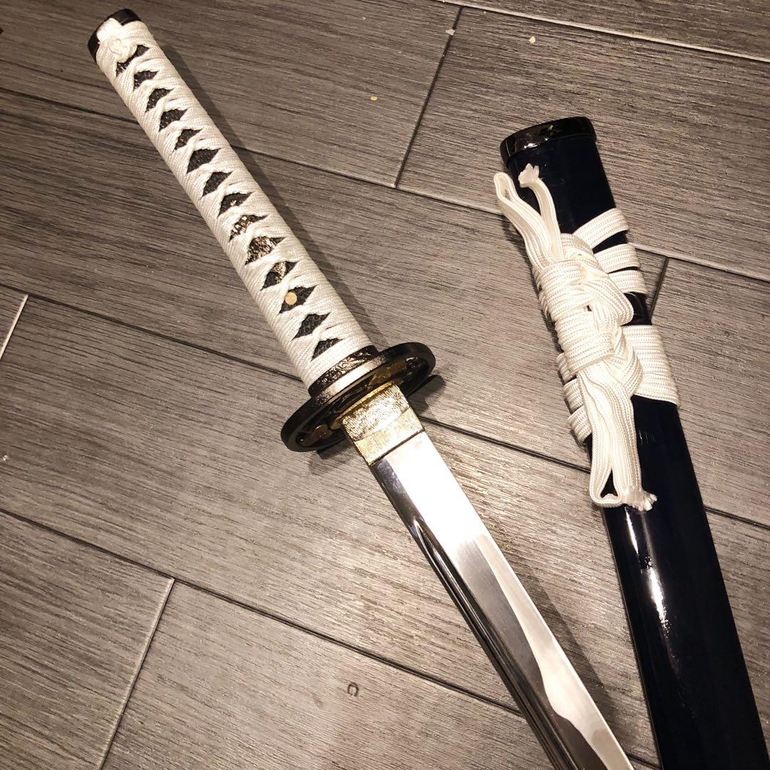 高級模造刀　高級居合刀　樋入り　優勢刃紋刀身　白拵え　亜合金刀身