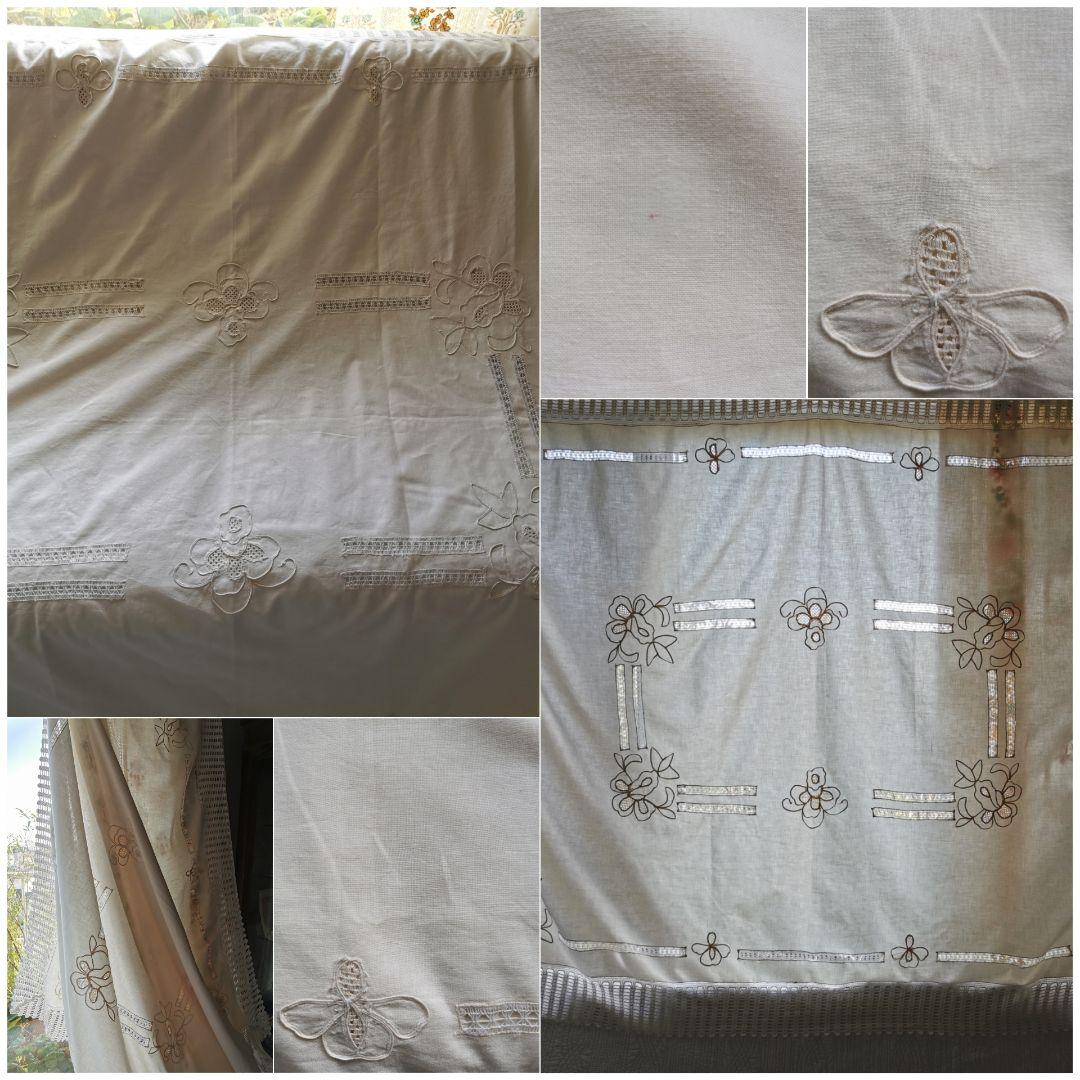 アンティークイタリア 淡いピンク 花刺繍＆ドローンワーク クロシェ