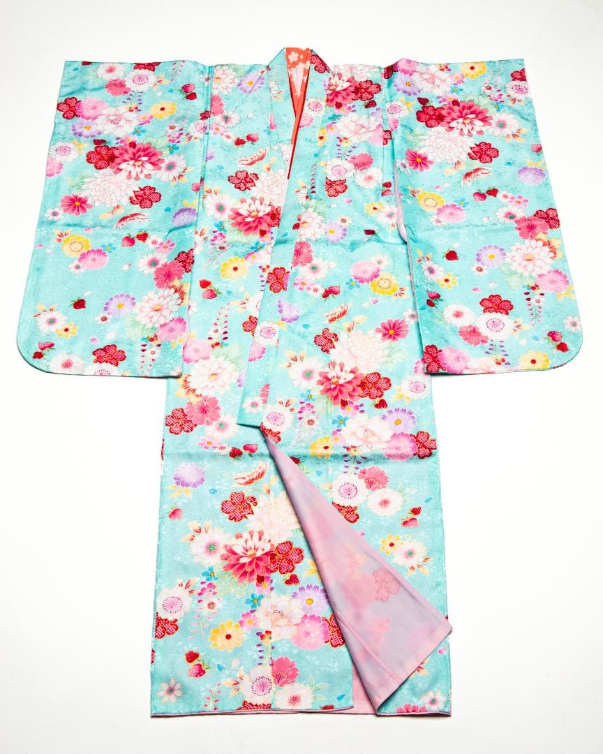 七五三美品　振袖　 7歳四つ身　ティファニーブルーみたいな水色　 長襦袢 セット