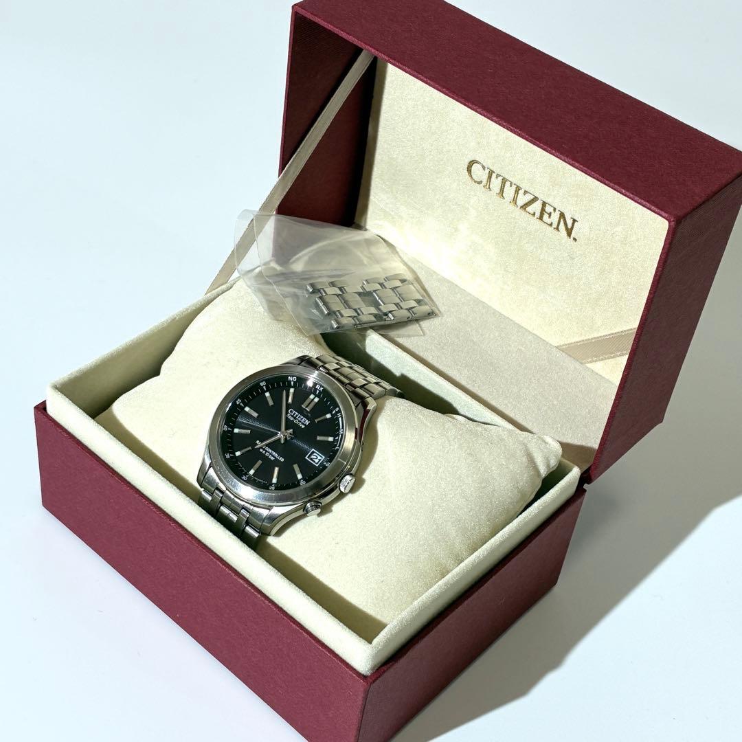 美品★ CITIZEN ECO-DRIVE ソーラー電波 腕時計 黒文字盤