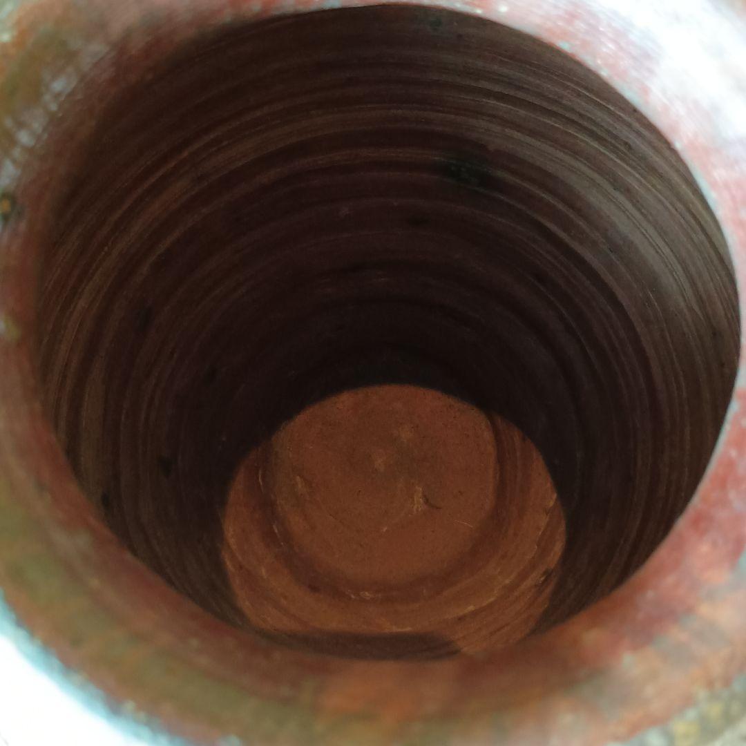 古備前 青胡麻窯変波状文壷 窯印／ 室町