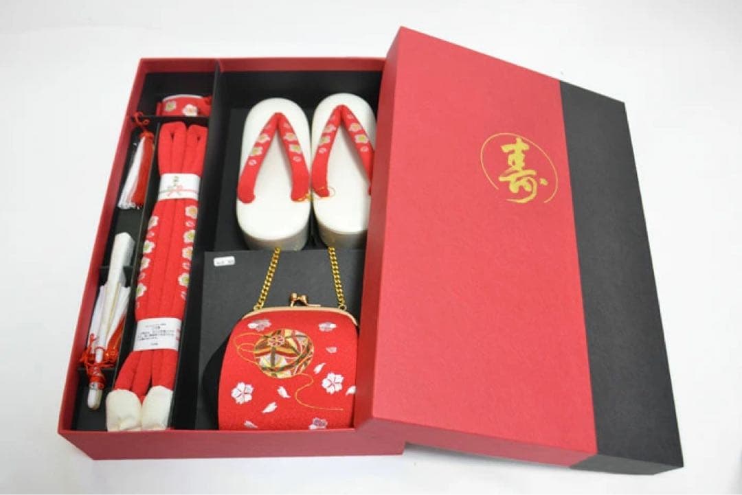 七五三 7歳 女の子 はこせこ セット 刺繍 縮緬 ちりめん 赤 日本製