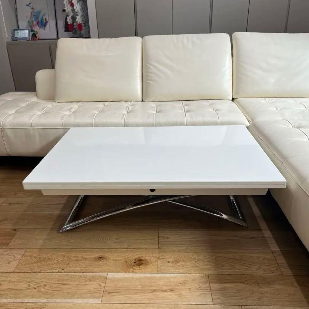 カリガリス テーブル 昇降式(7段階)&伸長 ホワイトxシルバー