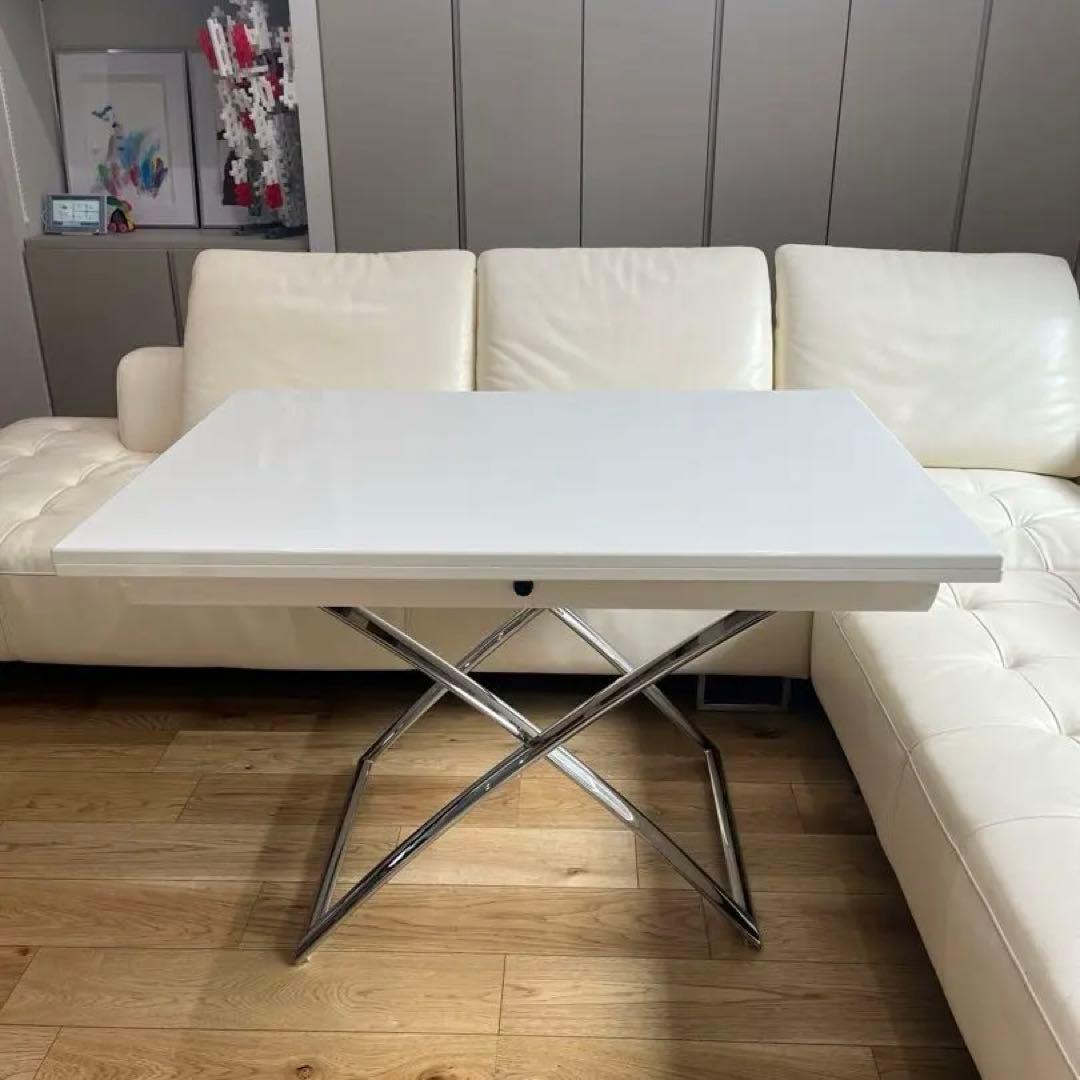 カリガリス テーブル 昇降式(7段階)&伸長 ホワイトxシルバー